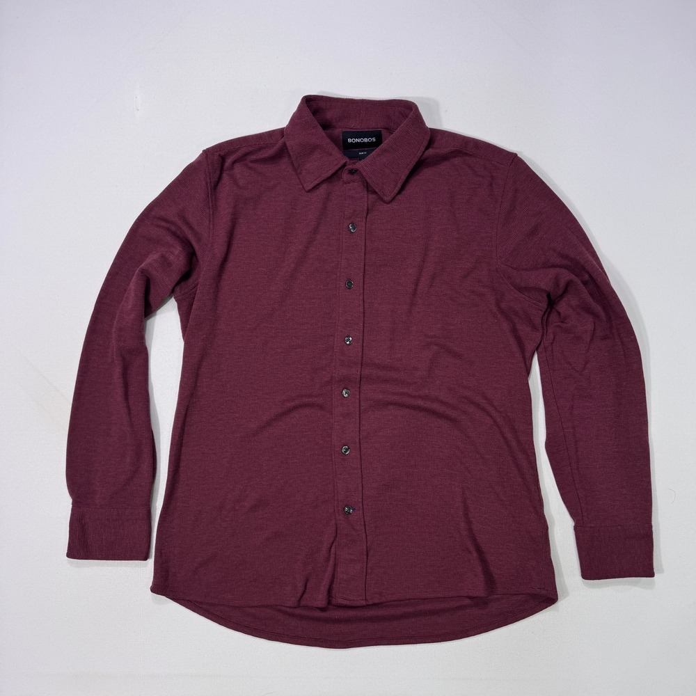 Bonobos Slim Fit Knit Button Down Shirt Men's Large Maroon Wool Blend Waffle
